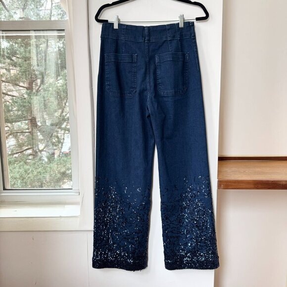 NWT Anthropologie The Colette High Rise Wide Leg Jeans Sequin Sparkle 27T Tall - Picture 11 of 16